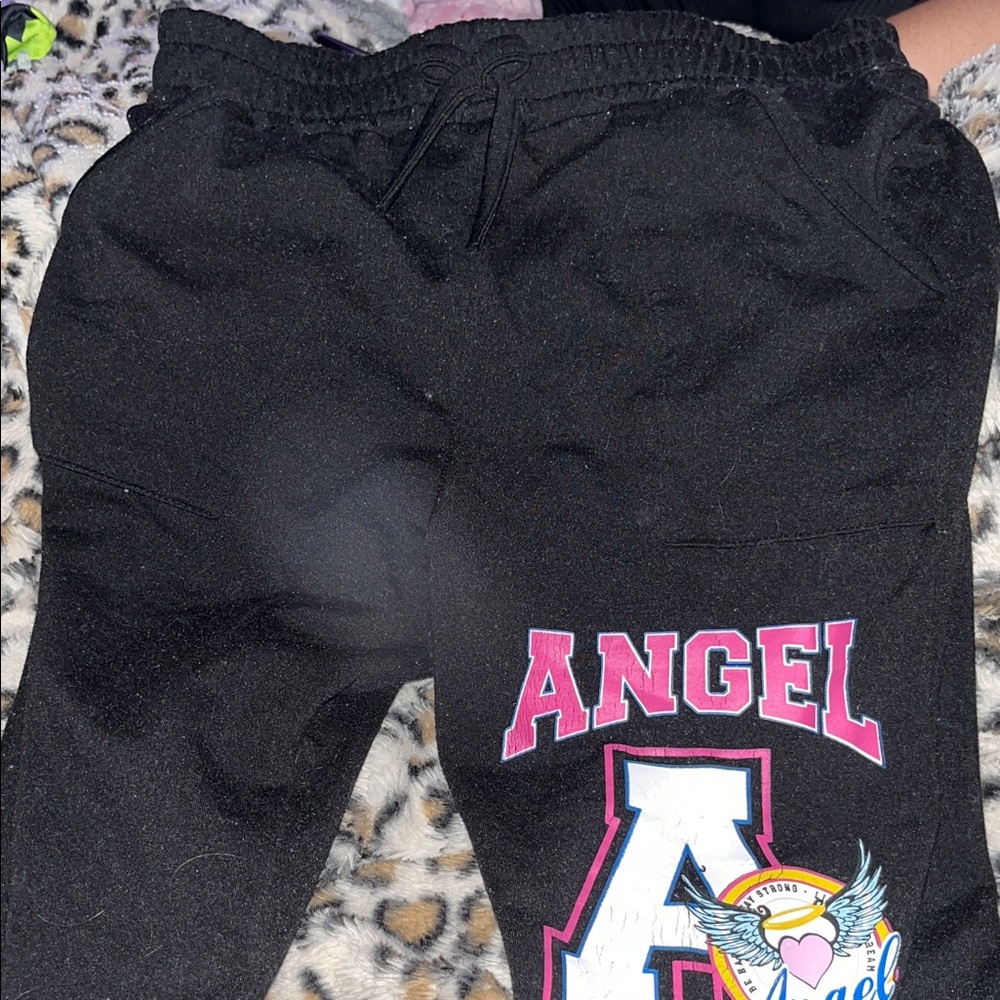 Kids Black 'Angel' Graphic Jogger Sweatpants